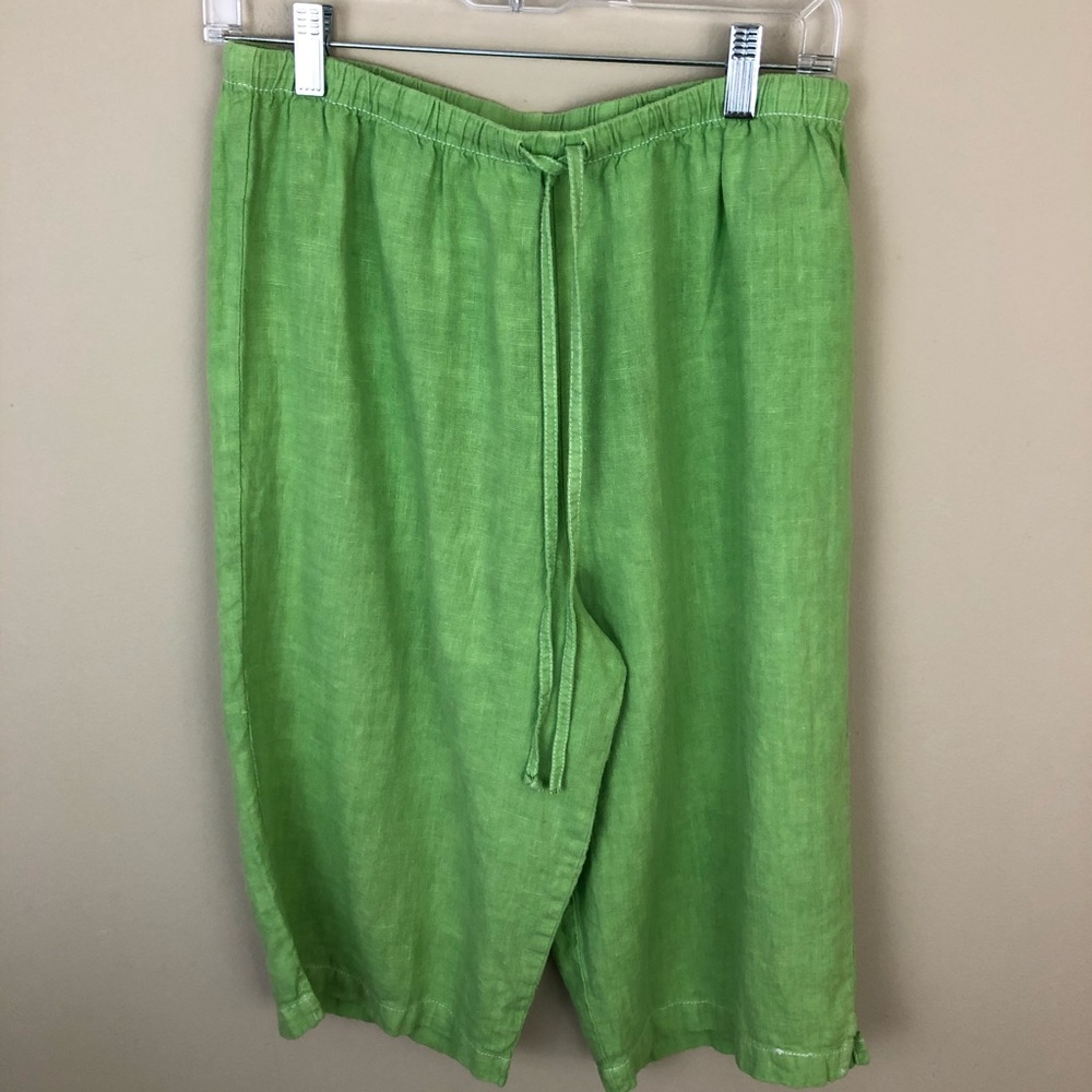 Hot Cotton Pants Womens Small 100% Linen Pull on Drawstring Lime Green Lagenlook